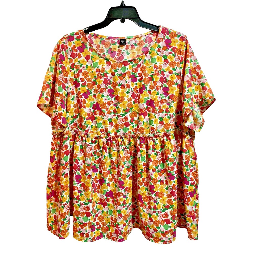 Shein Curve Ladies Short Sleeve Floral Shirt Blouse Size 4XL‎